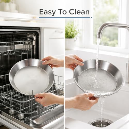 4 Pcs Deep Stainless Steel Pie Pan Set - 9.5 Inch Thickened Metal Baking Pans for Oven, Large Pizza Tray Rust Proof Reusable Bakeware for Pie, Pizza, and Baking
