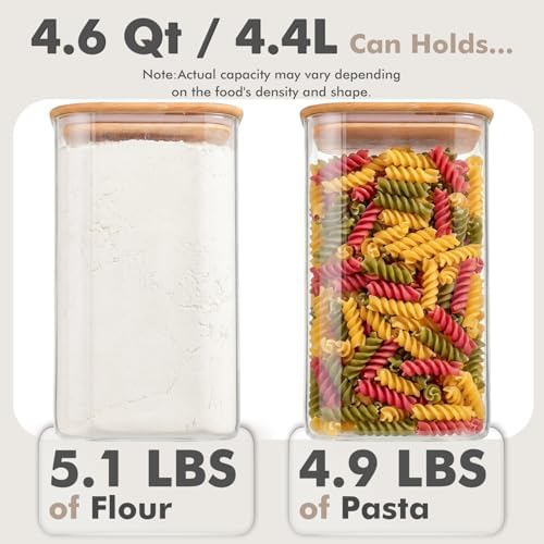 4.6Qt Large Glass Flour Sugar Storage Containers with Bamboo Lids