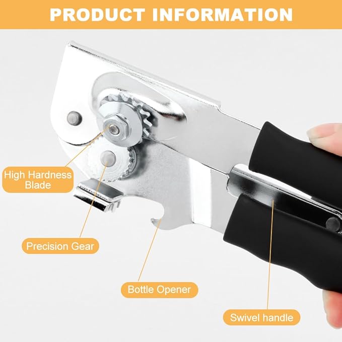 2 PCS Commercial Can Opener Manual, Stainless Steel Handheld Can Opener with Folding Easy Crank Handle Save Effort Large Ca-n Opene-r Smooth Edge for Seniors Chef