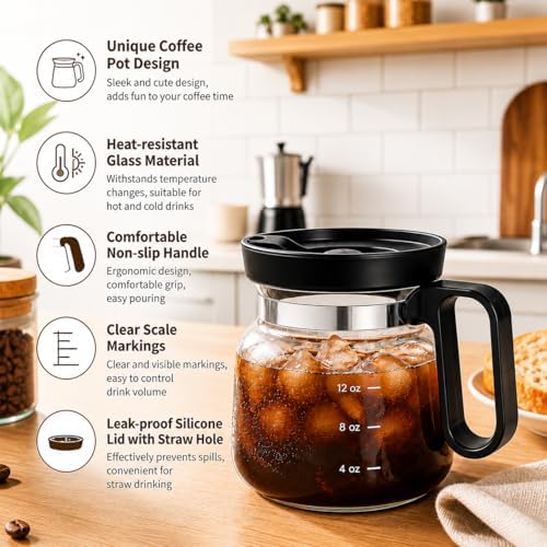 Shelprojsu 16oz Coffee Pot Mug,Glass Coffee Cups Mini Coffee Pot Coffee Mug,with Leak-proof Lid Large Capacity, For Ldeal Gift Coffee Lovers(1pc)