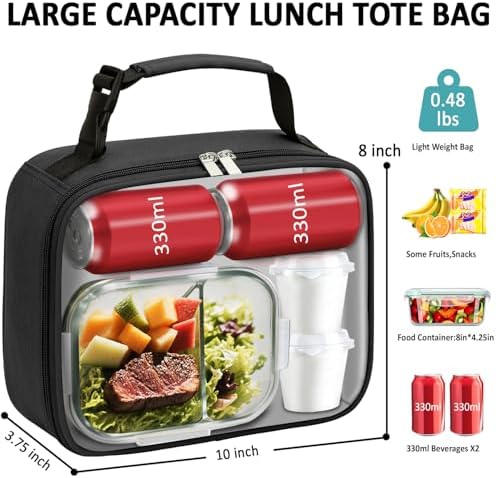 Tenot Lunch Box Kids Insulated Lunch Tote Bag Black