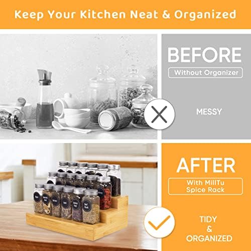 Bamboo Spice Rack Organizer for Cabinet 2 Pack - 3 Tier Countertop Step Shelf, Seasoning Storage Stand for Kitchen Pantry, Spice Holder for Jars Bottles Cans (Natural)