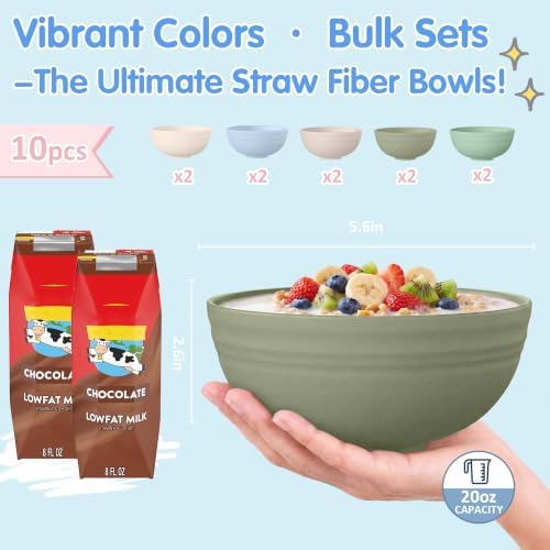 Quatish 10 PCS Cereal Bowls, Plastic Bowls, Small Snack Soup Kitchen Bowl