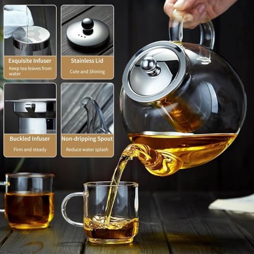 DOPUDO Glass Teapot with Infuser, 60 oz Borosilicate Tea Kettle