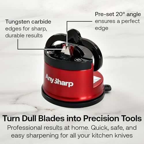 AnySharp – Pro – Easy to Use, Hands Free Knife Sharpener - Matte Red