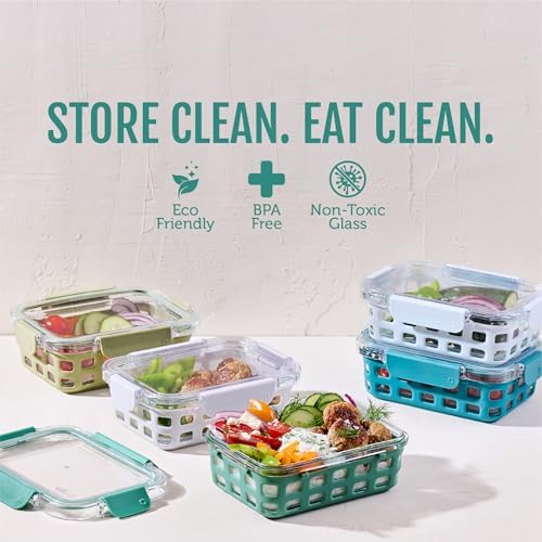Ello Duraglass 3.4 Cup Glass Meal Prep Containers, Olive Tree,5 Count (Pack of 2)