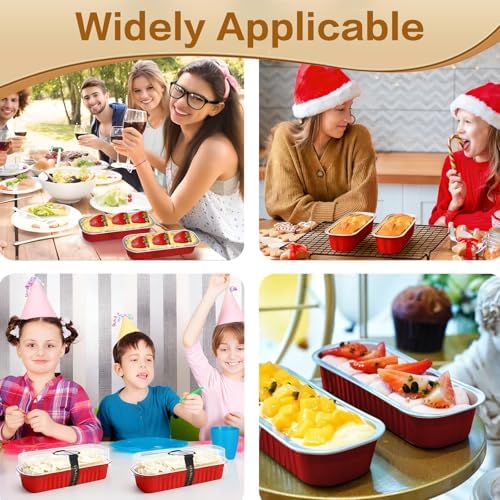 Mini Cake Pans With Lids And Spoons 50 Pack,6.8 oz Rectangle Mini Loaf Pans Disposable Aluminum Foil Baking Cups Muffin Tins - Pink (50, red)