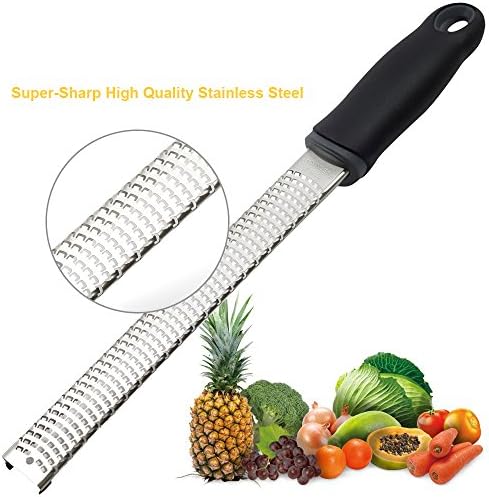 8-Inch Lemon Zester & Cheese Grater, 18/8 Stainless Steel, Black