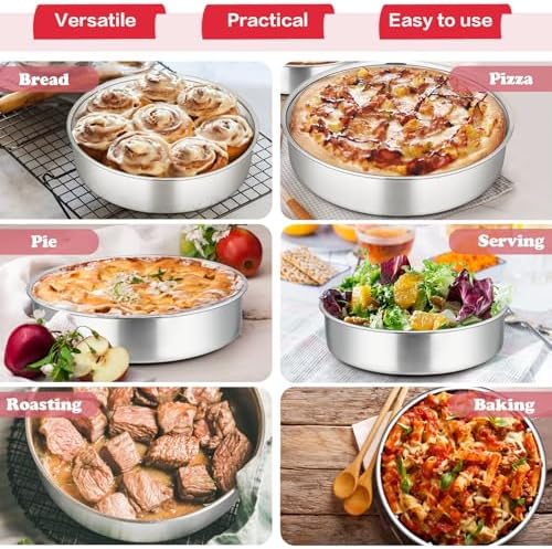 P&P CHEF 8 Inch Cake Pan Set of 4, Stainless Steel Round Cake Pans Tins