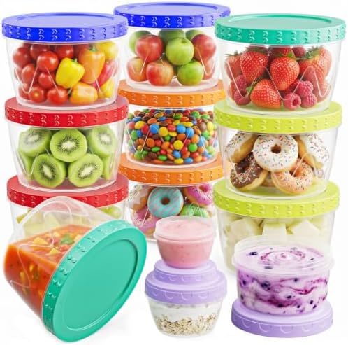 13 Pack-17/10/5/2.7oz Reusable Freezer Storage Containers, Airtight Plastic Food Sauce Salad Dressing Storage Containers with Twist Top Lids, BPA Free, Stackable, Leakproof, Microwave/Dishwasher Safe