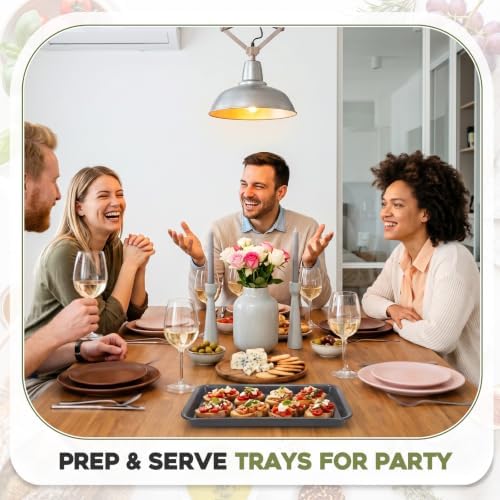 Ziliny 20 Pack Plastic Serving Trays for Party, Reusable Platters, Gray