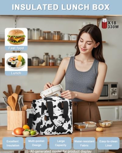 Capolo Lunch Bag for Women,Small Insulated Lunchbox Tote Reusable,M-Cow