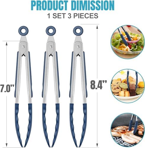 HOTEC Small Silicone Kitchen Tongs 7-Inch Mini Serving Tongs, Set of 3