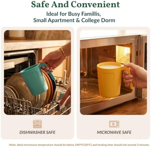 Homienly Wheat Straw Coffee Mugs, Alternative to Plastic Coffee Cups, Set of 6, Unbreakable Camping Coffee Mugs, 16 OZ Cups for Tea, Coffee, Milk, Dishwasher and Microwave Safe Kids Mug, Multi
