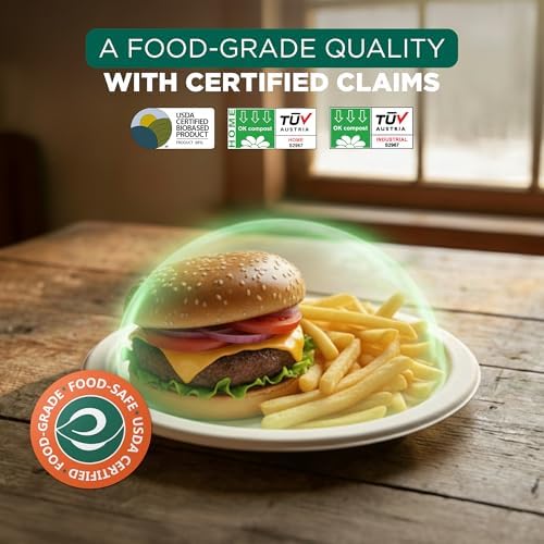 ECO SOUL 10 Inch Disposable Bagasse Paper Plates (400 Pack, Round)