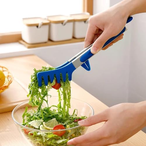 9" Kitchen Tongs for cooking with Silicone Tips, 3Pcs Serving Tongs, Blue