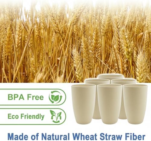 Wheat Straw Cups, Kitchen Cups, 20oz Large Cups Set of 6 (Beige)