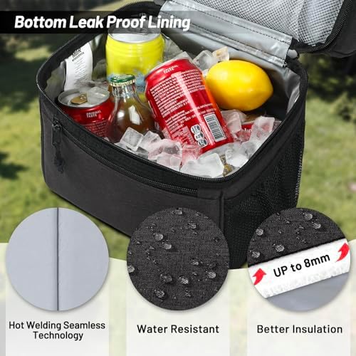 MIER Insulated Lunch Box Bags for Men Women, Dual Compartment, Dark Grey