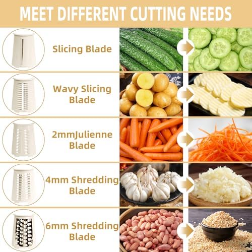 Rotary Cheese Grater with Handle, 5 Replaceable Blades(White)