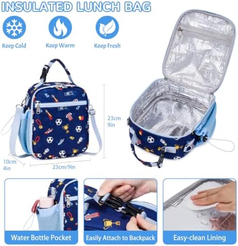 Kids Bento Box with Food Jar, Water Bottle, Lunch Bag, Soccer