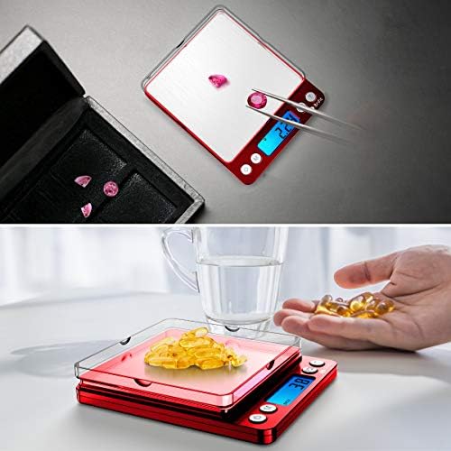 AMIR Upgraded Digital Kitchen Scale, 500g Mini Pocket Jewelry Scale, Cooking Food Scale with Back-Lit LCD Display, 2 Trays, 6 Units, Auto Off, Tare, Stainless Steel (Batteries Included)