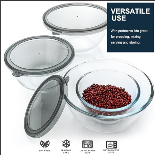 M MCIRCO 4 Packs Glass Mixing Bowls with Lids Set, 0.8/1.7/2.9/4.8 Qt