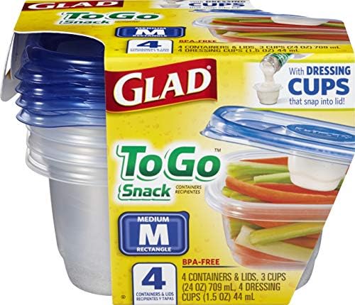 Glad GladWare To-Go Medium Rectangle Snack Containers, 24 Oz, 4 Count, 6-Pk
