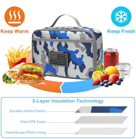 FlowFly Kids Lunch box Insulated Soft Bag Mini Cooler Back to School Thermal Meal Tote Kit for Girls, Boys, Flag