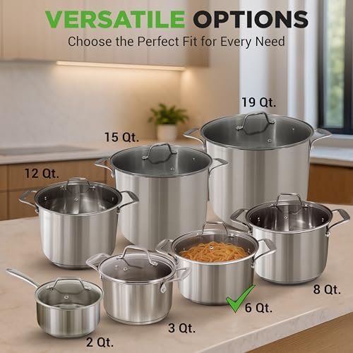NutriChef 6 Quart Stainless Steel Stock Pot with Lid | Induction Cookware for Home & Commercial Use | Heavy Duty Cooking Pot for Boiling or Simmering Soup, Pasta, Seafood, and Sauces