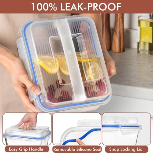 Razab 2700ml / 91Oz / 11.5 Cups Large Glass Food Storage Containers with Lids - Glass Meal Prep Containers for Roasting & Storing Leftover, Glass Lunch Container, Microwave & Oven Safe