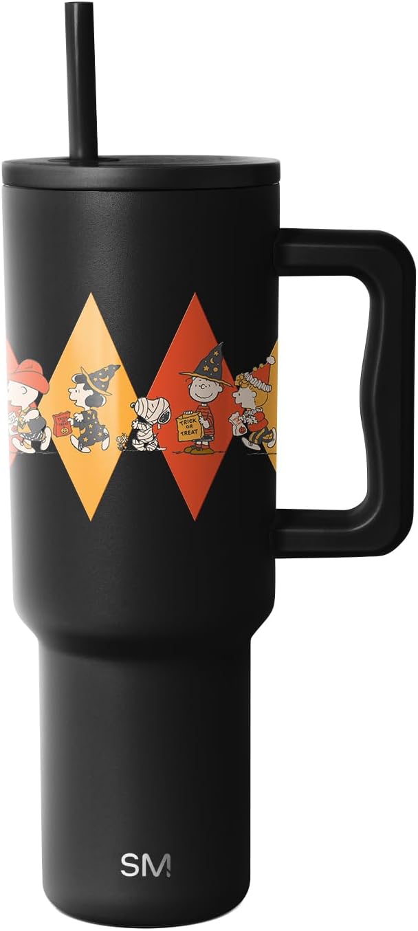 Simple Modern Halloween 40 oz Trek Tumbler with Handle and Straw Lid | Charlie Brown Snoopy Cup Holder Friendly Insulated Stainless Steel Travel Mug | Peanuts Halloween