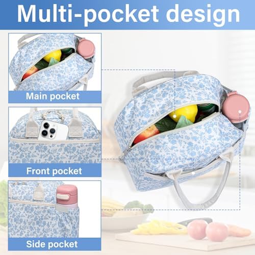 Carry bloom Lunch Box for Women, Insulated Lunch Bag Cute Corduroy Lunchbag