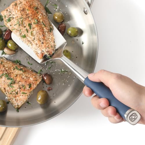 Calphalon Solid Turner, Cooking Spatula, Kitchen_Spatula, Stainless Steel Turner_with Silicone Heat Resistance Handle, Nonstick-Safe Spatula with Ergonomic Handle (Navy), Turner (Pack of 4)