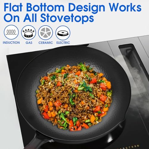 Souped Up Recipes 13.4 Inch Carbon Steel Wok For Electric, Induction and Gas Stoves (Lid, Spatula and User Guide Video Included)