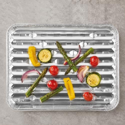 50 Pack Disposable Aluminum Broiler Pan 13 x 9 x 1 inch Disposable Grill Liner Pans, Foil Grill Tray for Outdoor BBQ