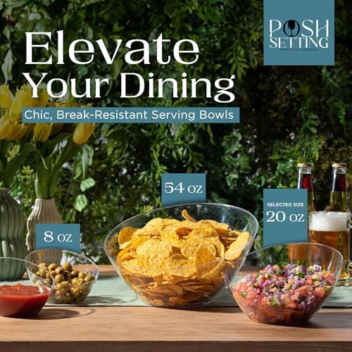 Posh Setting Crystal Clear, Disposable Premium Hard Plastic Medium Angled Bowl, Party, Salad, Snack and Fruit Bowl 10 Pack