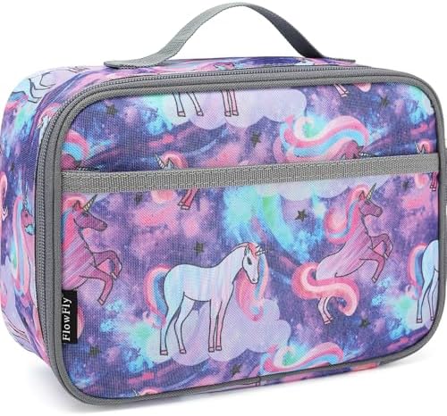 FlowFly Kids Lunch box Insulated Soft Bag Mini Cooler Back to School Thermal Meal Tote Kit for Girls, Boys, Unicorn#2