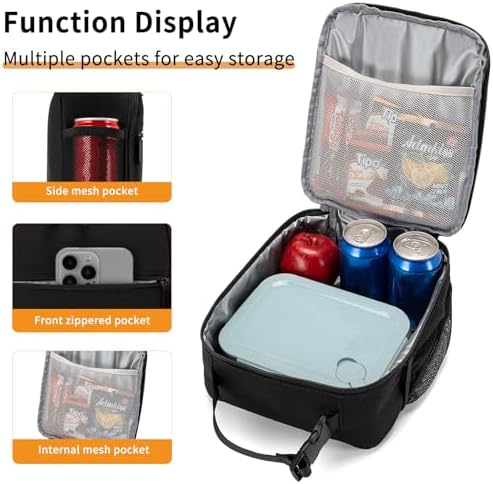 Lunch Box for Women Men Adult Insulated Lunch Bag Women Men Small Reusable Lunchbox for Work Picnic Travel (Black)