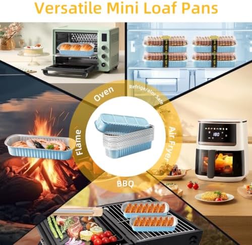 Mini Loaf Pans with Lids and Spoons Sealing Sticker,6.8oz Cake Pans for Baking Disposable Aluminum Foil Pink/Red cake pan (30, Sky Blue)