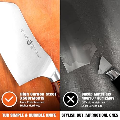 TUO Vegetable Cleaver Knife, Chinese Chef Knife 7 inch Meat Cleaver with Pakkawood Handle, Stainless Steel Butcher Chopper for Home Kitchen - Fiery Phoenix Series