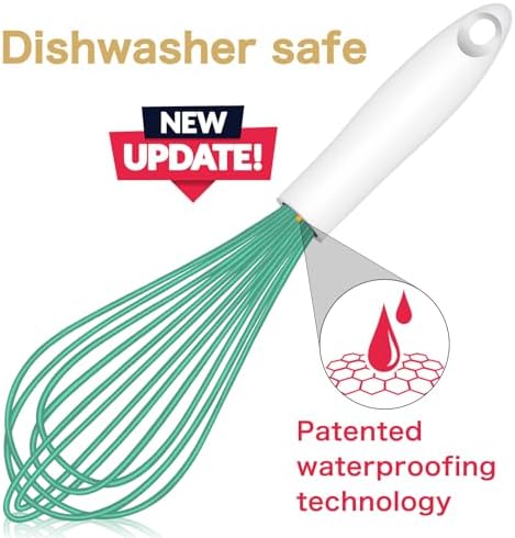 OYV Teal Silicone Whisk Set of 3, 8/10/12 Inch, Dishwasher Safe, Aqua