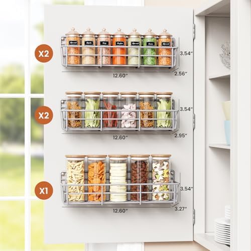 Mystozer Spice Rack Wall Mounted 5 Pack, For Spice Jars & Seasonings,Silver