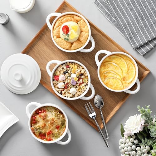 MALACASA Mini Cocotte Set of 4, 14 OZ Ceramic Casserole Dishes with Lids