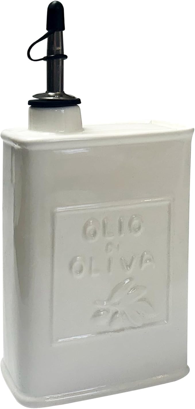 Fox Run White Ceramic Oil Can, 17 oz/500 ML Olive Oil Dispenser With Pouring Spout and Cap