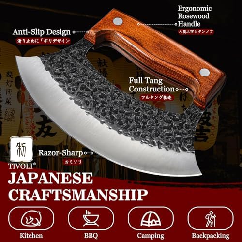 TIVOLI Hand Forged Ulu Knife - Mezzaluna Rocker Knife - Pizza Cutter