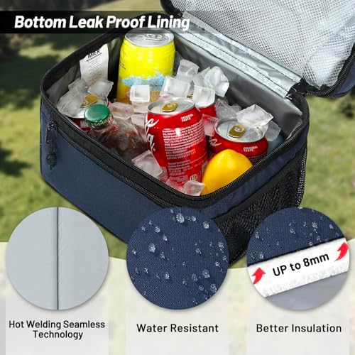 MIER Insulated Lunch Box Bags for Men Women, Dual Compartment, Navy Blue