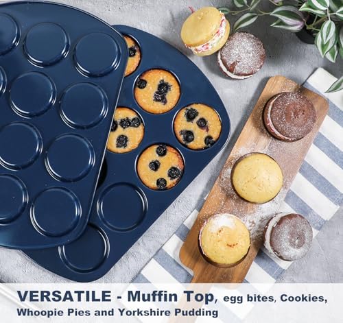 Webake Non-Stick Muffin Top Pan for Baking Egg Bites, Whoopie Pies, Cookies, Yorkshire Pudding, Heavy Gauge Carbon Steel Set of 2