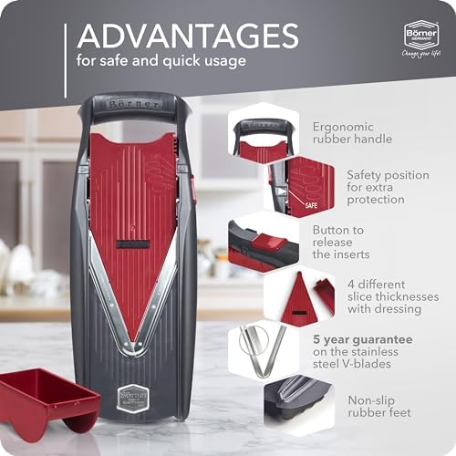 Börner Manodline Slicer Vital (Basic Set) • Vital Vegetable Slicer with V-Blade • Mandoline with Dressing Function • Vegetable Slicer for Vegetables & Fruits • Various Thicknesses Settings