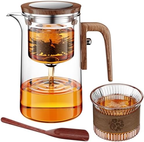 Enchanti Tea Pot, One Touch Glass Teapot with Infuser, Tea Maker for Loose Leaf Tea, Tea Gifts Set -27oz/800ml