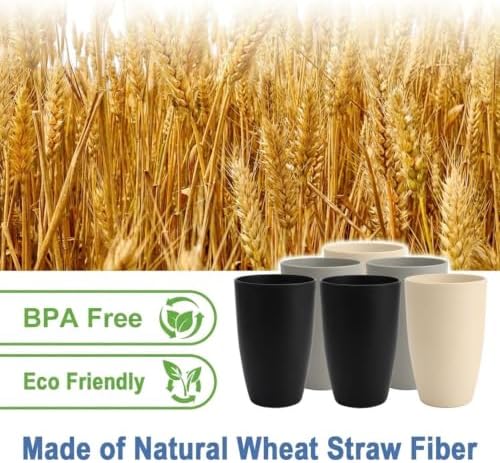 Wheat Straw Cups Set of 6, 20oz Plastic Tumblers - Blackbeige